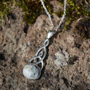 Iona Marble Celtic Knot Pendant - 925 Silver Necklace, Natural Scottish Stone, Isle of Iona, Pilgrimage, FREE WORLDWIDE DELIVERY IP7