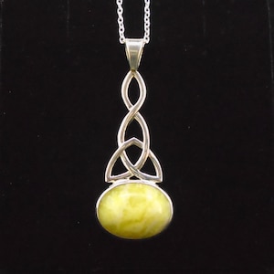 Scottish Highland Marble Pendant: Sterling Silver Celtic Knot, Green Gemstone