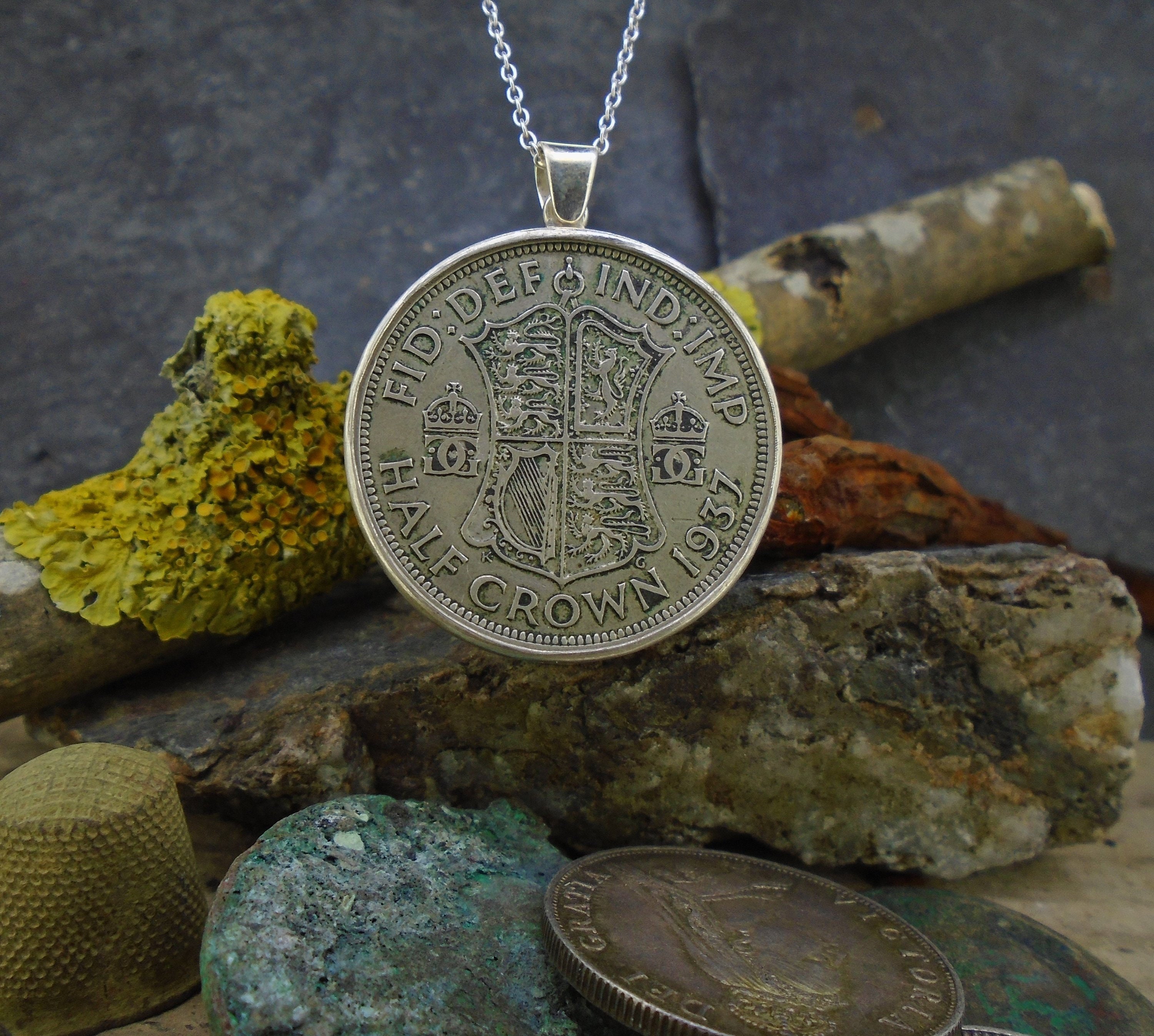 Vintage British Coin Pendant - Silver Half Crown, Sterling