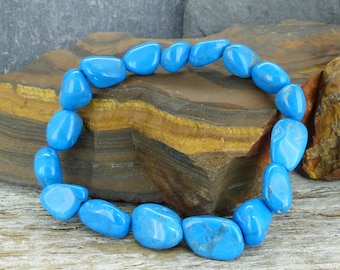 Blue Howlite Bracelet - Healing Stone, Turquenite, Calming, Anxiety, Stretch, Gemstones FREE WORLDWIDE Shipping (8415S)