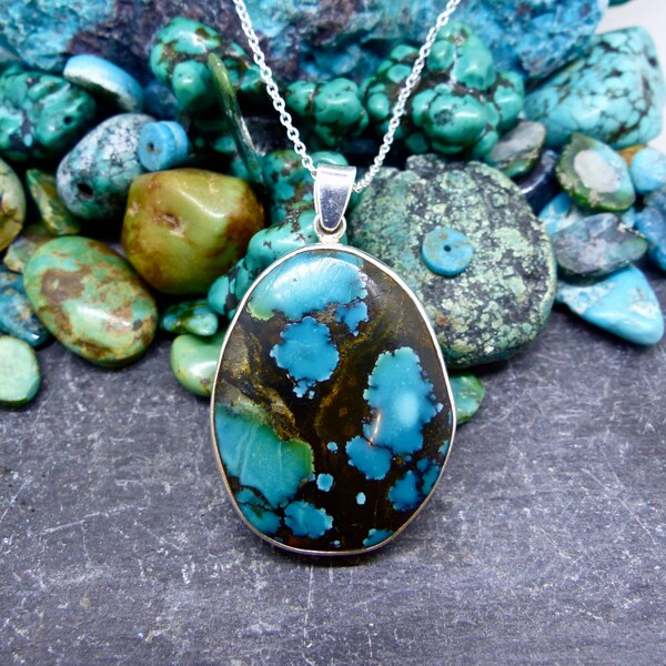 Freeform Tibetan Turquoise Pendant set in sterling silver (item number 7242)