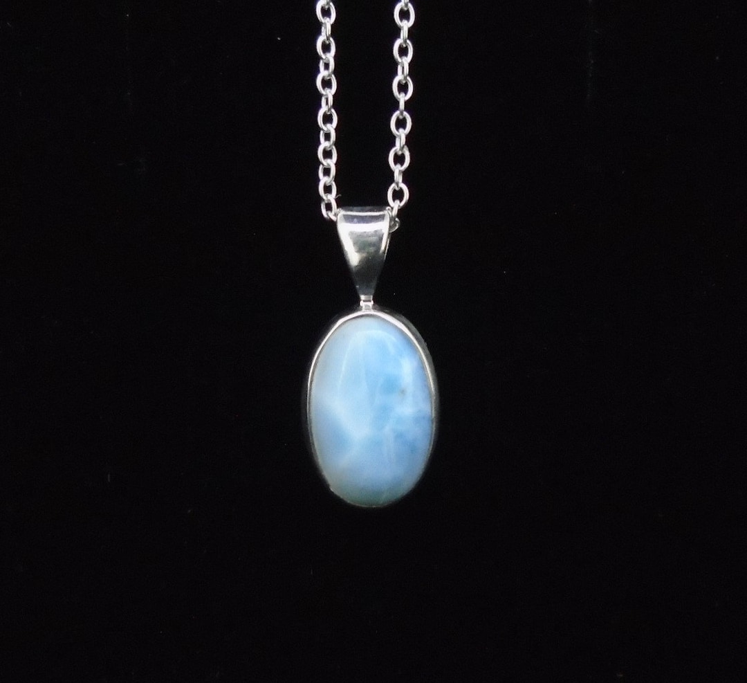 Gioielli in argento Sterling 925 collana classica con ciondolo Larimar prezioso naturale fiore retrò donna onda di mare moda rodiata  36
