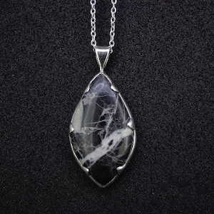 Ullapool Scottish Limestone Pendant - Set in 925 Sterling Silver, Highlands, Scottish, Black & White Patterns -  FREE WORLDWIDE DELIVERY