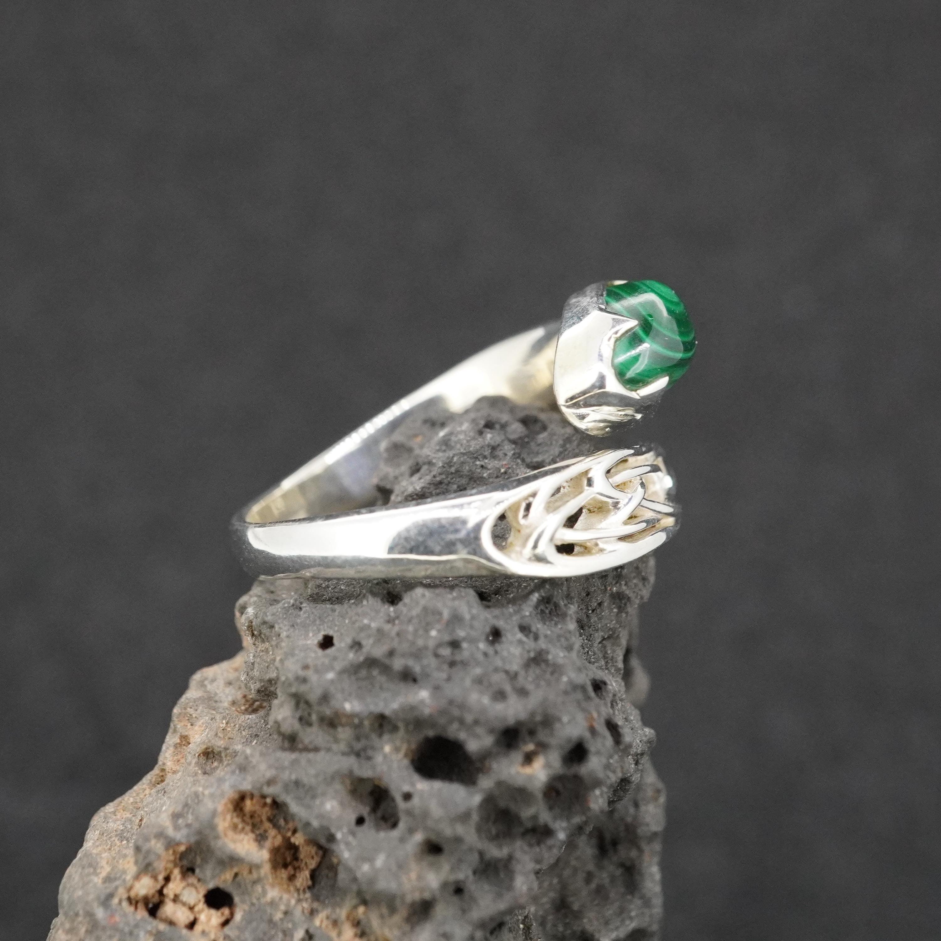 CRWENG Anello celtico in argento sterling 925, opale/turquoise/malachite/pietra luminosa, anello aperto regolabile, gioielli irlandesi regalo di compleanno