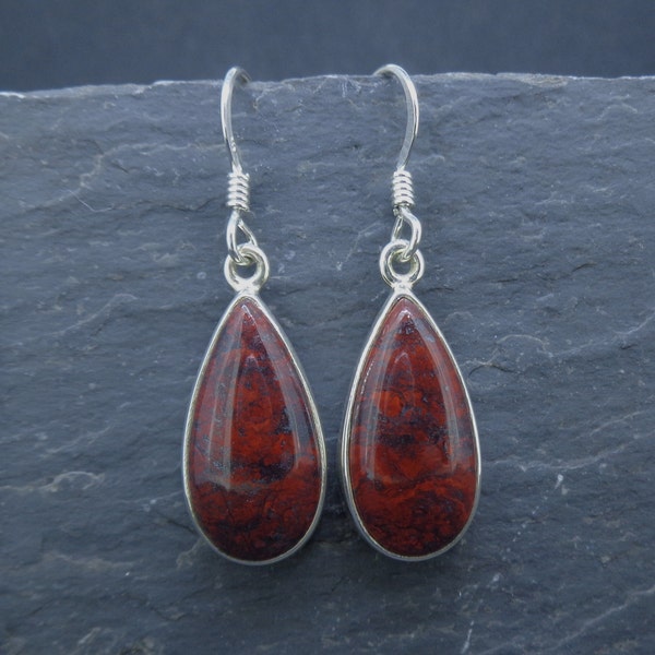 Scottish Red Jasper Earrings - 925 Silver Setting, Celtic Warrior Grounding Stone, Natural Red Gemstone of Scotland, FREE WORLDWIDE DELIVERY