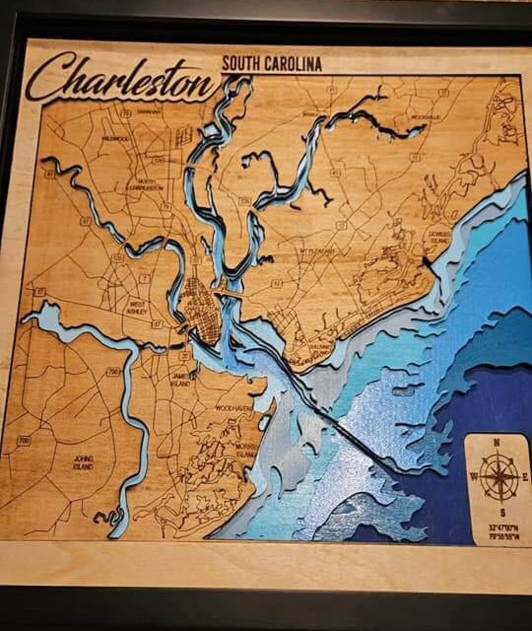 3D Charleston Harbour 7 Layer Wood Map - Etsy