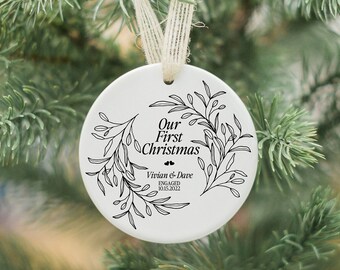 2022 Our First Christmas Engagement Ornament Gift for Newly Engaged Couple, Personalized Christmas Keepsake Ornament for Her, Christmas Gift