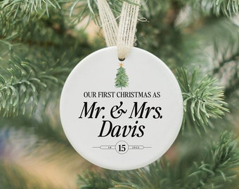 Our First Christmas As Mr & Mrs Ornament Gift for Newly Married Couple, Personalized 2022 Christmas Keepsake Ornament, Custom Christmas Gift