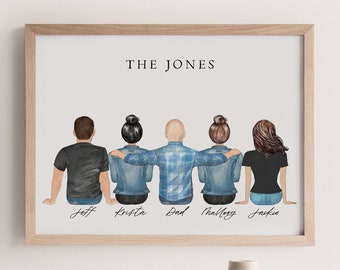 Custom Family Portrait Painting for Him, Dad Gift From Daughter, Custom Father Son Print, Dad Birthday Gift, Fathers Day Gift for Husband