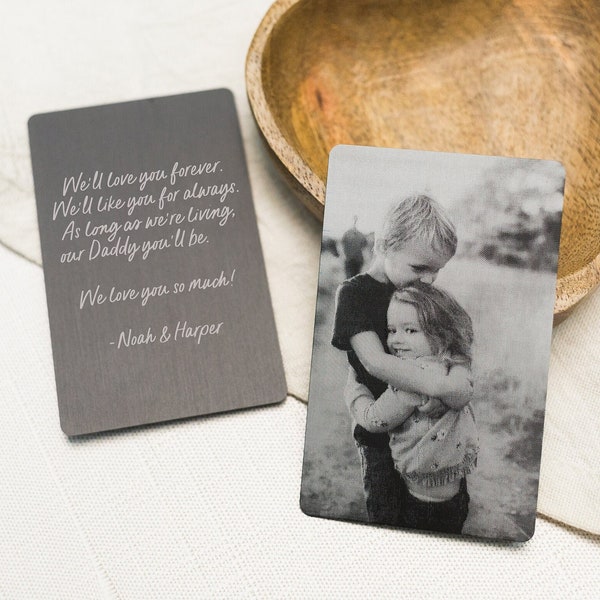 Personalized Metal Card Wallet Insert with Photo Gift for Dad from Kids, First Fathers Day Gift for Him, Black Wallet Card for Husband Gift