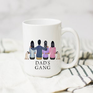 Personalized Mug with Family Portrait for Father's Day Gift From Daughter, Cartoon Coffee Mug, Custom Family Cup for Dad Birthday From Son