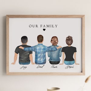 Personalized Father's Day Gift For Dad from Daughter or Son, Dad Birthday Gift from Children, Custom Family Portrait Illustration Wall Art