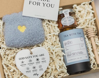 Personalized God Says You Are Faith Gift Box, Christians Care Package with Custom Ornament, Confirmation Inspirational Self Care Set for Her