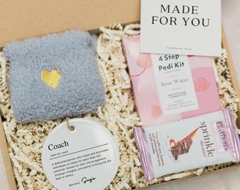 Personalized Coach Gift Box, Appreciation Care Package with Custom Ornament, Thank You Gift for Coaches, End of Season Relaxation Gift Set