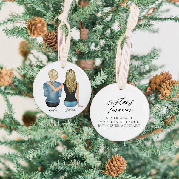 Personalized Christmas Ornament for Sister, Moving Away, Sister Going Away Gift, Custom Portrait Gift, Sister Forever Long Distance Ornament