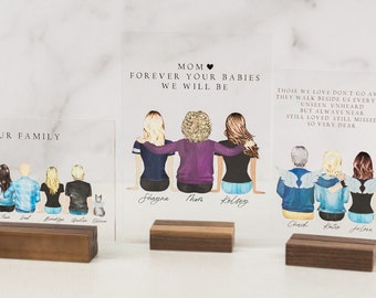 Personalized Family Portrait Acrylic Plaque with Stand, Birthday Gift for Mom & Dad, Custom Family and Pet Illustration for Mother's Day