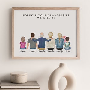 Personalized Family Portrait for Grandpa Gift from Grandkids, Grandpa Birthday Gift, Papa Gift, For Grandpa Christmas Gift, Custom Print