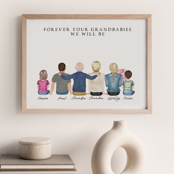 Personalisiertes Familienportrait für Großvater Geschenk von Enkelkindern, Opa Geburtstagsgeschenk, für Großvater Weihnachtsgeschenk, personalisiertes Papa Geschenk