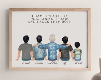 Personalized Family Portrait for Dad Christmas Gift, Custom Portrait Print Gift for Dad Birthday, Step Dad Gift, Father’s Day Gift from Son