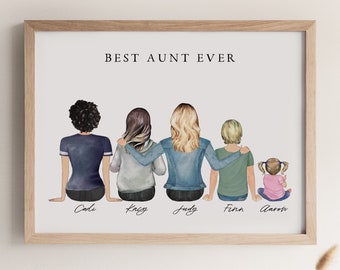 Custom Aunt Gift from Nephew Niece, Mothers Day Auntie Gift, Family Portrait, Custom Gift for Aunt Birthday, Best Aunt Ever, Family Wall Art