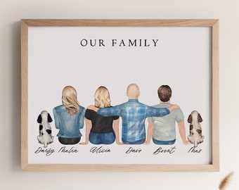 Aangepaste familieportret met huisdieren, Moederdagcadeau, gepersonaliseerde familieart deco, cadeau voor moeder van dochter, cadeau voor vader, cadeau voor oma