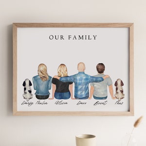Custom Family Portrait with Pets, Mothers Day Gift, Personalized Family Art Deco, Gift for Mom from Daughter, Gift for Dad, Gift for Grandma