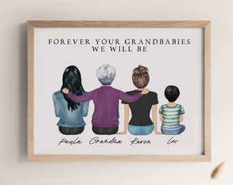 Personalized Wall Art for Grandma, Birthday Gift From Grandkids, Christmas Gift for Nana, Custom Family Portrait for Grandma Christmas Idea