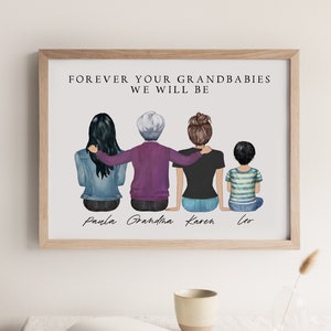 Mother's Day Gift for Nana, Personalized Grandma Gift from Grandkids, Grandparents and Grandchildren Family Portrait Print, Custom Wall Art
