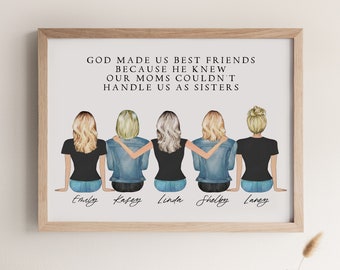 Custom Best Friend Print, Long Distance Friendship Gift for Best Friend, Personalized Gift for BFF, Portrait Print, Christmas Gift for Her