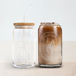 LATTE Iced Coffee Glass Tumbler Gift For Women, Etched Coffee Cup Birthday Gift For Her, Beer Can Ice Coffee Cup, Coffee Bar Glassware Gift