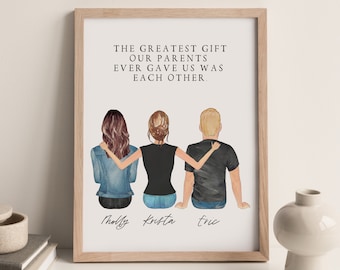 Personalized Family Portrait for Sister Christmas Gift From Sister, Custom Portrait Print Gift for Sister Birthday, Gift Ideas for Brother