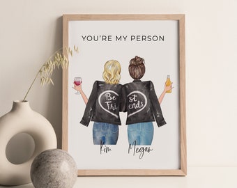 Custom Best Friend Print, Long Distance Friendship Gift for Best Friend, Personalized Gift for BFF, Portrait Print, Christmas Gift for Her