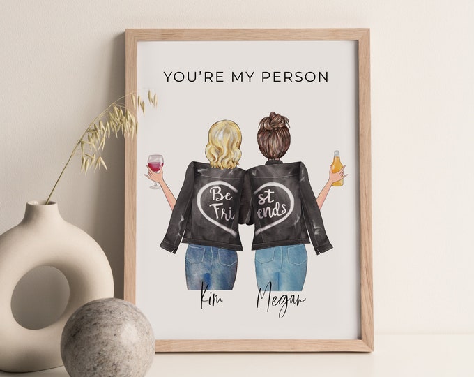 Custom Best Friend Print, Long Distance Friendship Gift for Best Friend, Personalized Gift for BFF, Portrait Print, Christmas Gift for Her