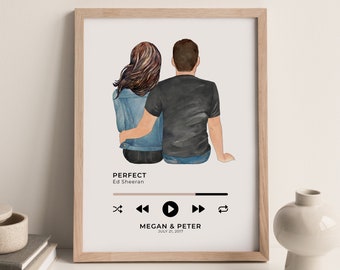 Custom Couple Portrait Print with Wedding Song, Valentines Day Gift, Personalized Couple Print, Boyfriend Gift, Anniversary Gift for Husband