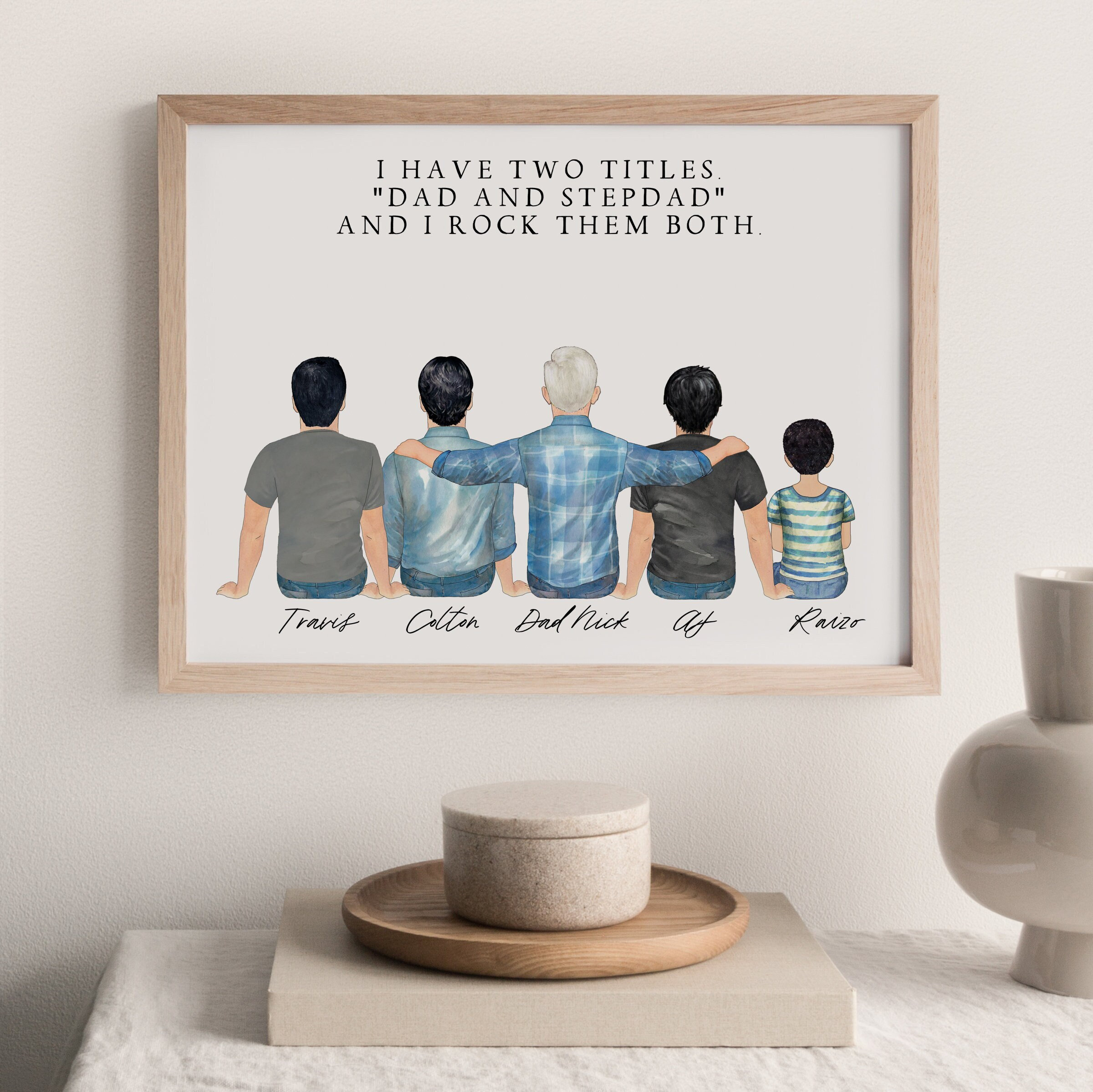 Personalized Family Portrait for Dad Christmas Gift, Custom Portrait Print Gift for Dad Birthday, Step Dad Gift, Fathers Day Gift From Son - Etsy