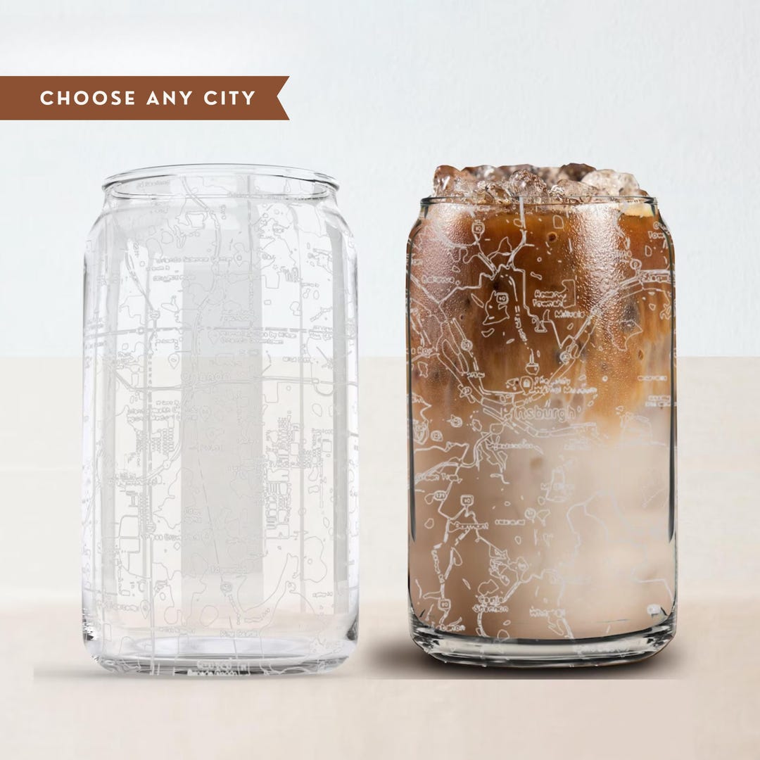 Custom City Map Glass Gift for Him, Personalize Any City, Town ...