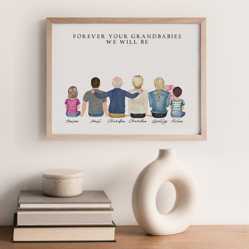 a Handmade beautiful portrait of his grandchildren with Personalize people, pets, names, and a quote is the meaningful papa gift