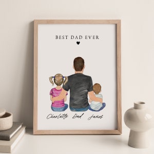Regalo personalizado del Día del Padre para papá de hija o hijo, dibujo de retrato familiar de papá y niño pequeño, regalo de cumpleaños para esposo de niños