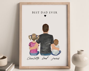 Personalized Father's Day Gift for Dad From Daughter or Son, Daddy and Toddler Family Portrait Drawing, Birthday Gift for Husband from Kids