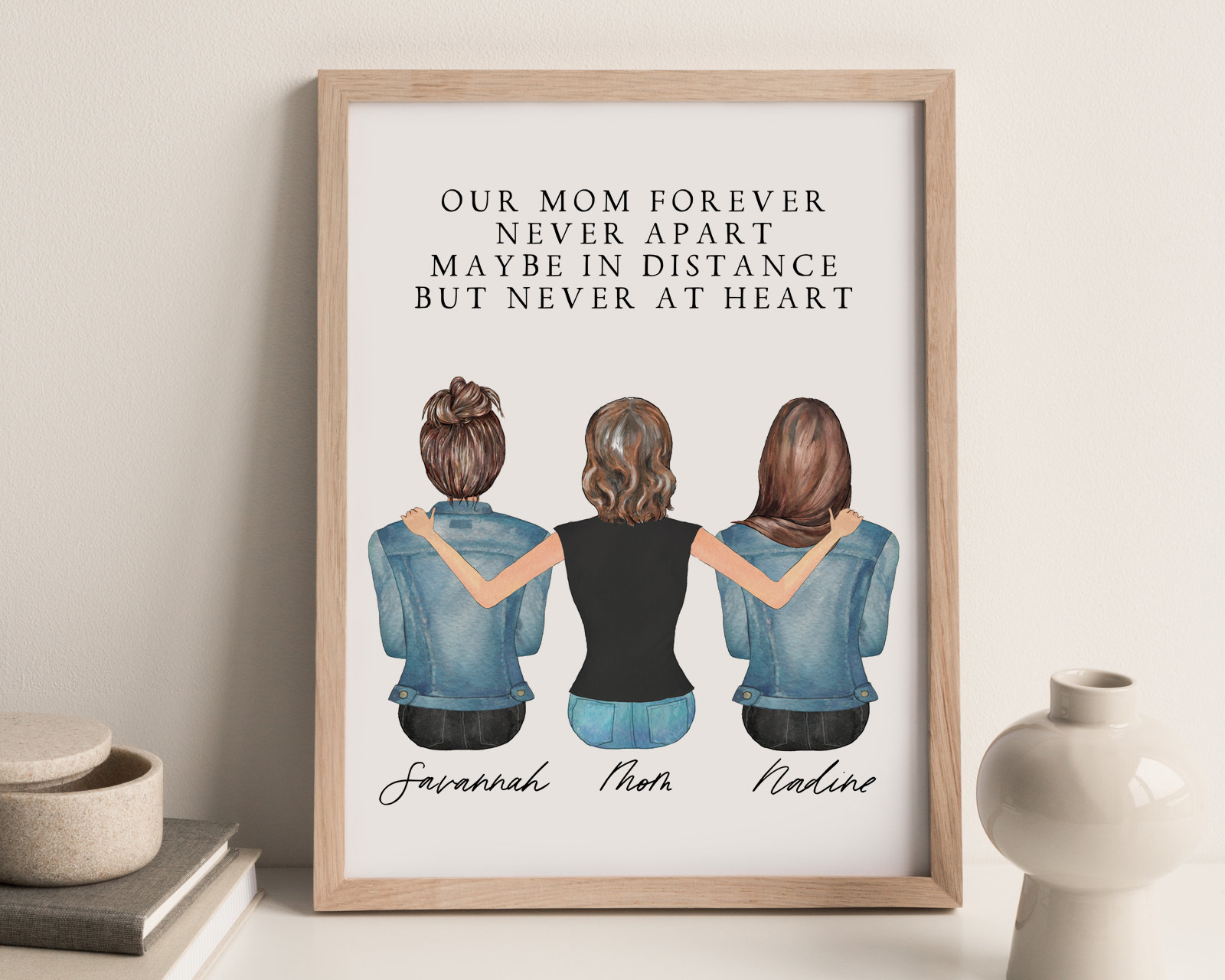 custom family portrait wall art personalized mothers day gift mom christmas present mother daughter print personalized mom birthday gift