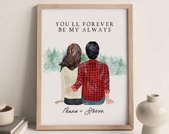 Personalized Couple Portrait Print for Newlywed Gift, Custom Engagement Gift for Newly Engaged Couple, Christmas Wedding Gift for Couple