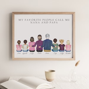 Mothers Day Gift for Grandparents, Custom Family Portrait Illustration, Grandma Grandpa Gift from Grandkid, Personalized Wall Art and Decor