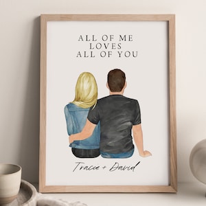 Custom Couples Portrait, Engagement Gifts For Couple, Wall Art Prints, Personalized Gift, Couple Wall Decor, Anniversary Gift For Husband image 1