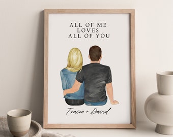 Custom Couples Portrait, Engagement Gifts For Couple, Wall Art Prints, Personalized Gift, Couple Wall Decor, Anniversary Gift For Husband