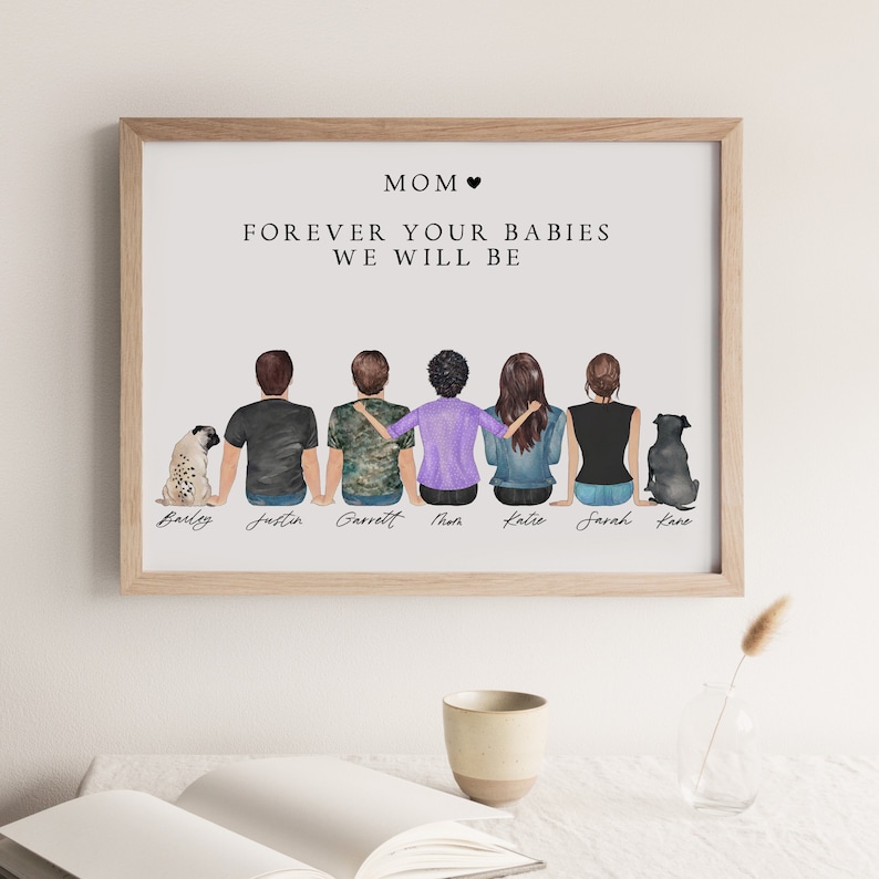 Personalized Wall Art, Mom Gift From Daughter, Custom Mother Son Print, Mom Birthday Gift, Family Portrait, Mothers Day Gift for Mom, Prints image 1