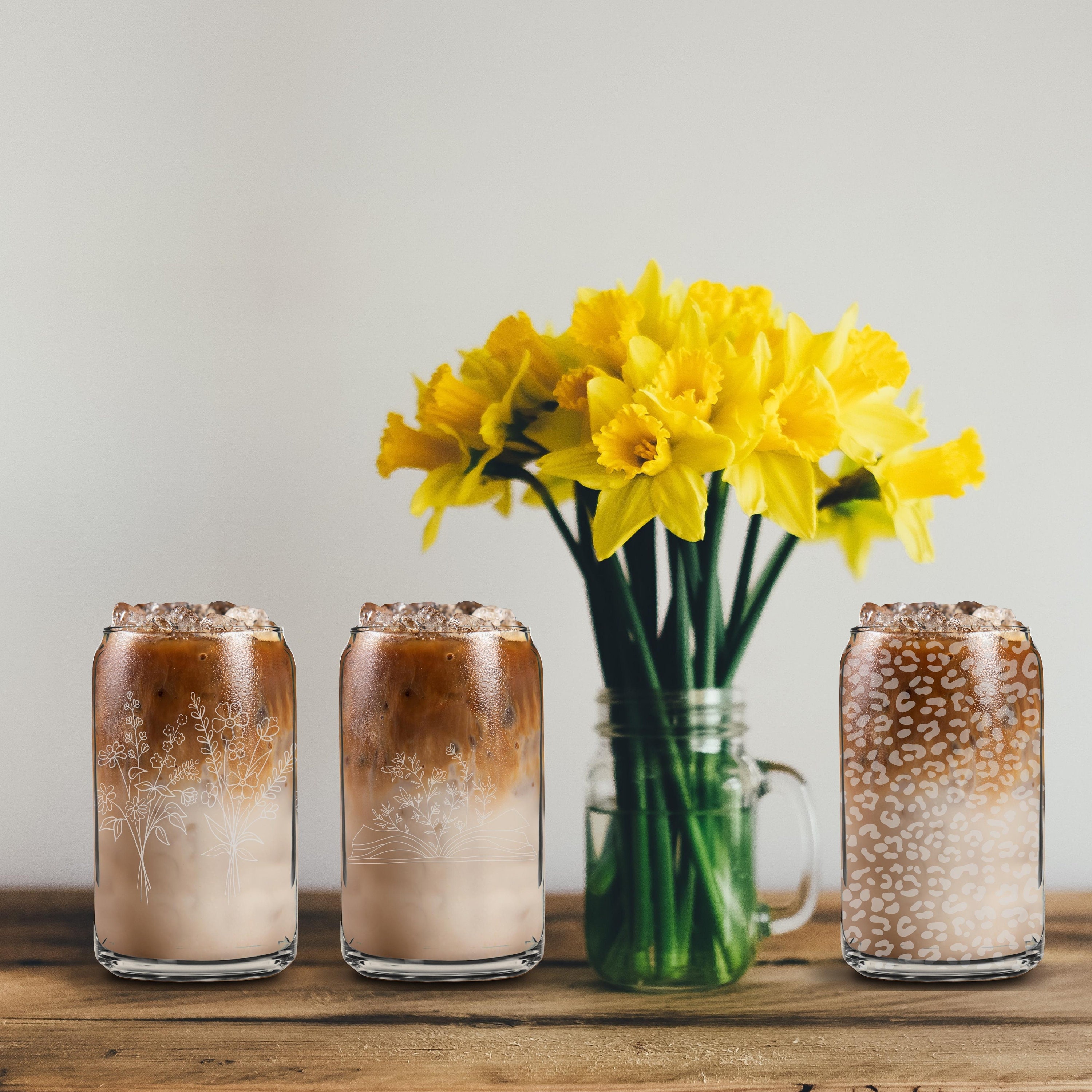 Spring Floral Glass Coffee Cup, Blush Wildflower Glass Iced Coffee