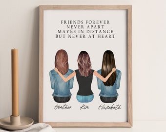 Art mural personnalisé Meilleurs amis, Cadeau personnalisable pour elle, Idée cadeau sœurs, Girlfriend Print Art, Cadeau d’anniversaire, Colocataire Print Art