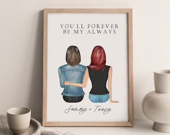 Lesbian Art, Lesbian Wedding Gift for Lesbian Couple, Engagement Gift, Portrait Couples Custom, Wall Art Prints, Housewarming Gift Lesbian