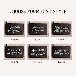 May include: A grid of six rectangular black cards displaying the text 'Your text will go here' in six distinct font styles, labeled Font #1 through Font #6. The header text at the top of the image reads 'CHOOSE YOUR FONT STYLE' in dark red.