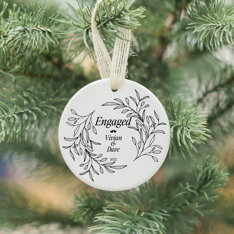 2022 ENGAGED Ornament Gift for Newly Engaged Couple, Personalized Christmas Keepsake Ornament for Her, Custom Christmas Gift for Best Friend Print on front only